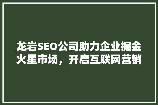 龙岩SEO公司助力企业掘金火星市场，开启互联网营销新篇章