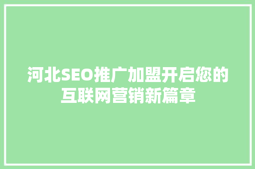 河北SEO推广加盟开启您的互联网营销新篇章