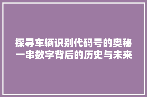 探寻车辆识别代码号的奥秘一串数字背后的历史与未来