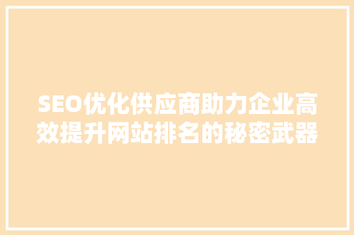 SEO优化供应商助力企业高效提升网站排名的秘密武器