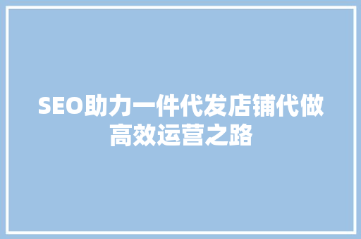 SEO助力一件代发店铺代做高效运营之路
