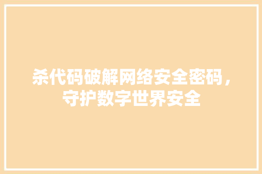 杀代码破解网络安全密码，守护数字世界安全