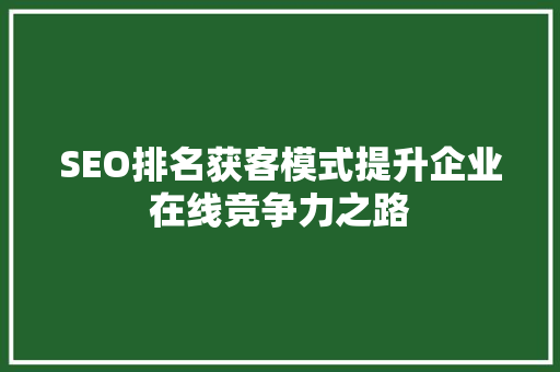 SEO排名获客模式提升企业在线竞争力之路