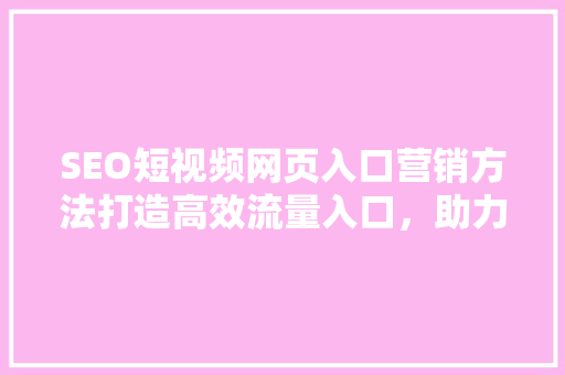 SEO短视频网页入口营销方法打造高效流量入口，助力企业品牌崛起