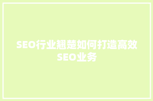 SEO行业翘楚如何打造高效SEO业务
