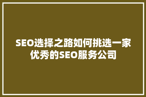 SEO选择之路如何挑选一家优秀的SEO服务公司