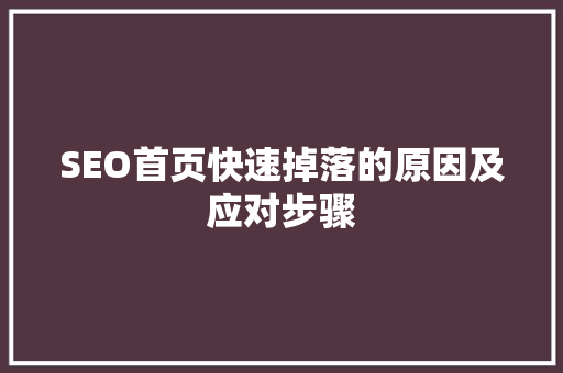 SEO首页快速掉落的原因及应对步骤