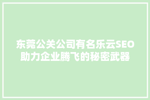 东莞公关公司有名乐云SEO助力企业腾飞的秘密武器