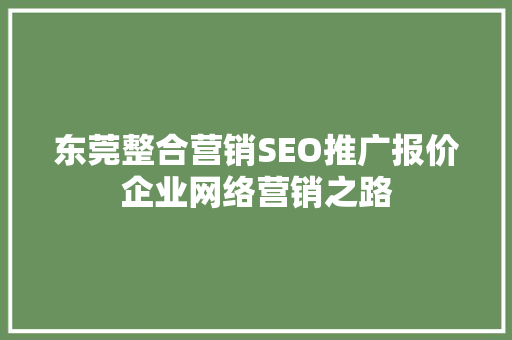 东莞整合营销SEO推广报价企业网络营销之路