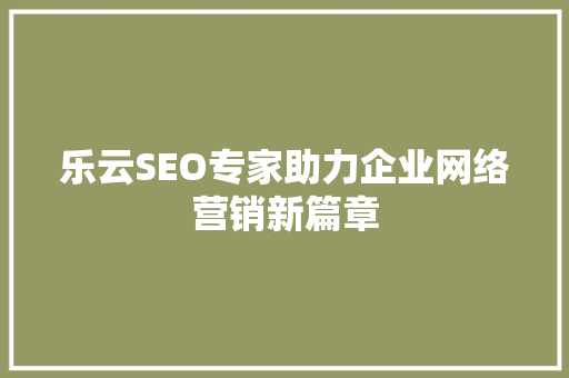 乐云SEO专家助力企业网络营销新篇章