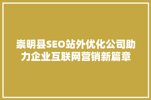 崇明县SEO站外优化公司助力企业互联网营销新篇章