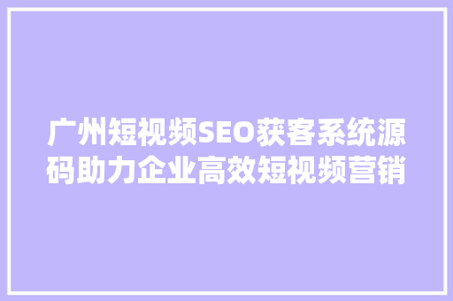 广州短视频SEO获客系统源码助力企业高效短视频营销新篇章