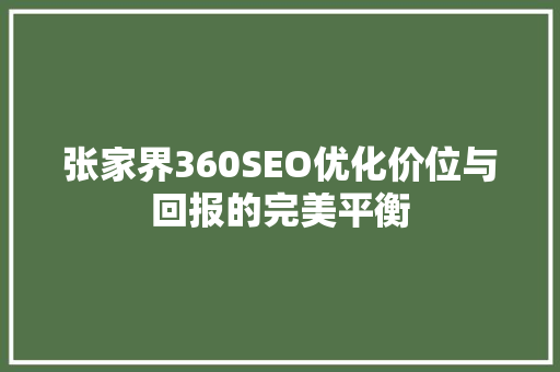 张家界360SEO优化价位与回报的完美平衡  第1张