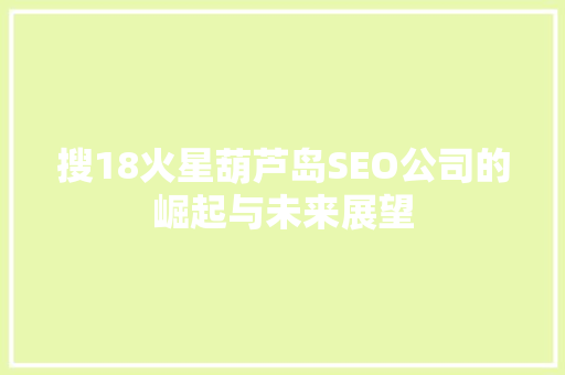 搜18火星葫芦岛SEO公司的崛起与未来展望  第1张