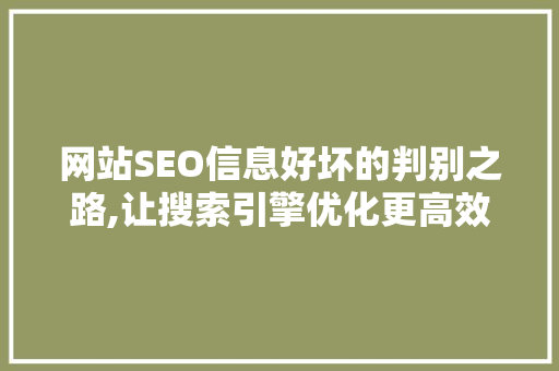 网站SEO信息好坏的判别之路,让搜索引擎优化更高效
