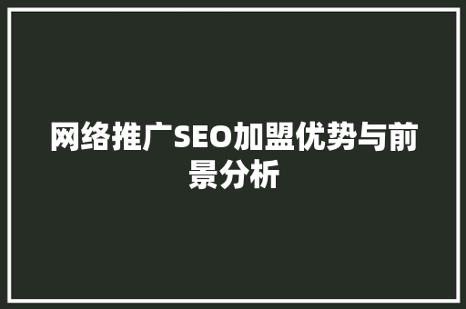 网络推广SEO加盟优势与前景分析
