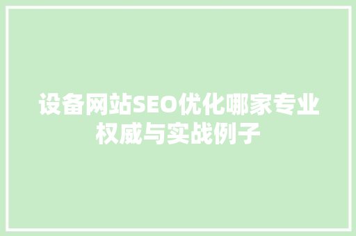 设备网站SEO优化哪家专业权威与实战例子  第1张