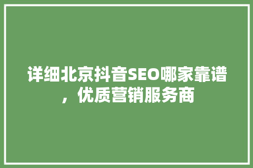 详细北京抖音SEO哪家靠谱，优质营销服务商  第1张