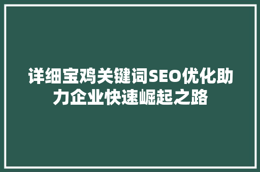 详细宝鸡关键词SEO优化助力企业快速崛起之路
