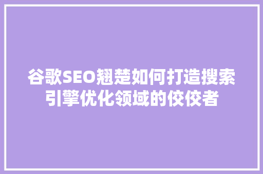 谷歌SEO翘楚如何打造搜索引擎优化领域的佼佼者