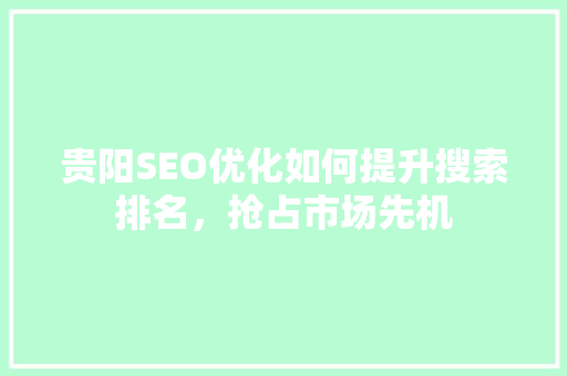贵阳SEO优化如何提升搜索排名，抢占市场先机  第1张