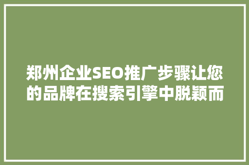 郑州企业SEO推广步骤让您的品牌在搜索引擎中脱颖而出  第1张