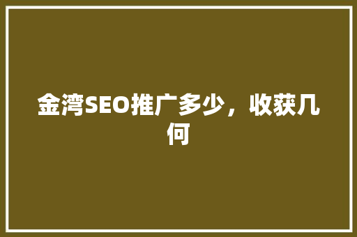 金湾SEO推广多少，收获几何