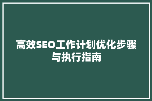 高效SEO工作计划优化步骤与执行指南
