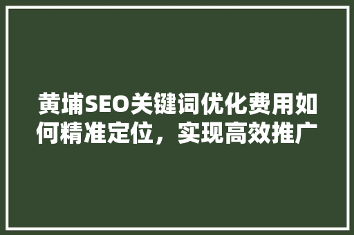 黄埔SEO关键词优化费用如何精准定位，实现高效推广