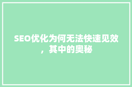 SEO优化为何无法快速见效，其中的奥秘  第1张