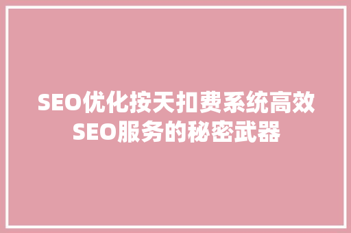 SEO优化按天扣费系统高效SEO服务的秘密武器