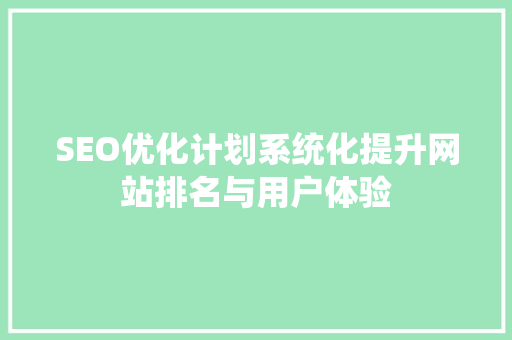 SEO优化计划系统化提升网站排名与用户体验