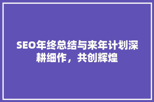 SEO年终总结与来年计划深耕细作，共创辉煌