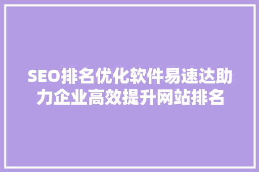 SEO排名优化软件易速达助力企业高效提升网站排名