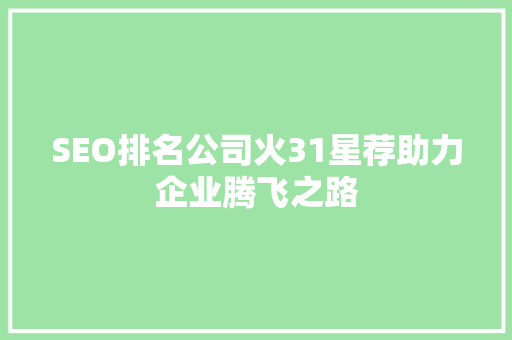 SEO排名公司火31星荐助力企业腾飞之路