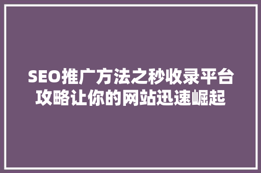 SEO推广方法之秒收录平台攻略让你的网站迅速崛起  第1张