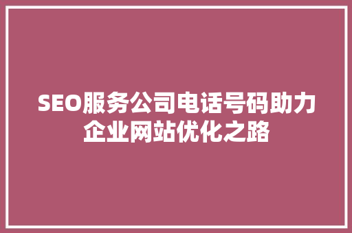 SEO服务公司电话号码助力企业网站优化之路  第1张