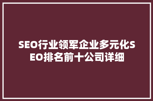 SEO行业领军企业多元化SEO排名前十公司详细