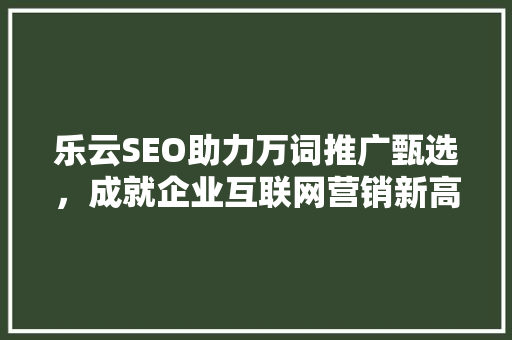 乐云SEO助力万词推广甄选，成就企业互联网营销新高度