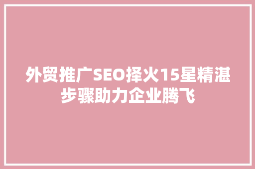 外贸推广SEO择火15星精湛步骤助力企业腾飞