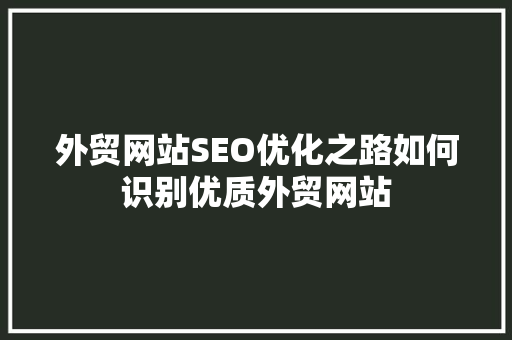 外贸网站SEO优化之路如何识别优质外贸网站