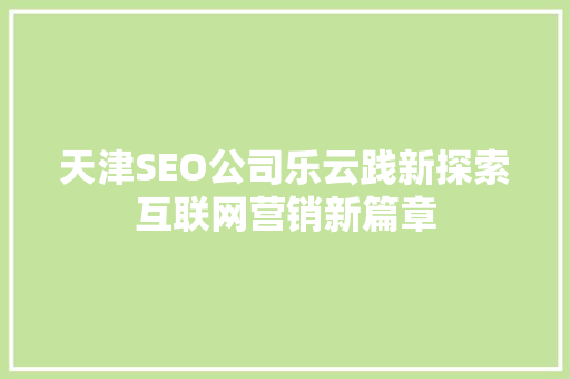 天津SEO公司乐云践新探索互联网营销新篇章