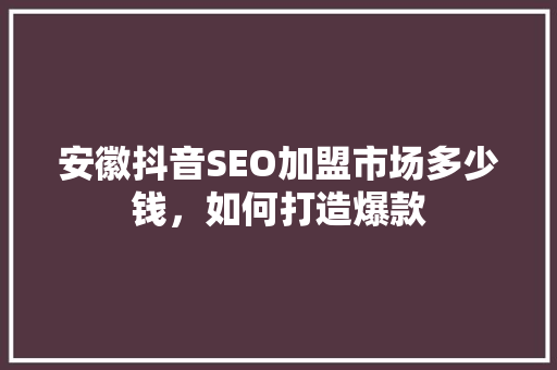 安徽抖音SEO加盟市场多少钱，如何打造爆款