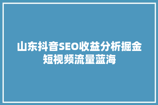 山东抖音SEO收益分析掘金短视频流量蓝海