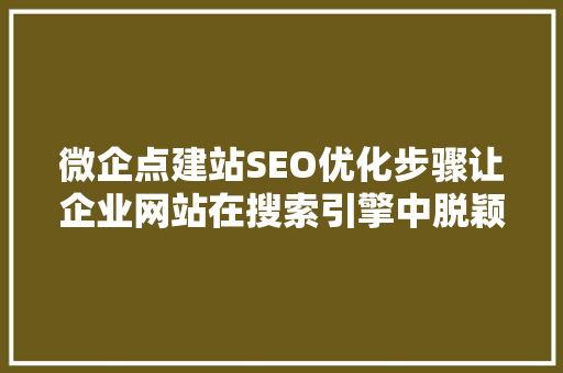微企点建站SEO优化步骤让企业网站在搜索引擎中脱颖而出  第1张