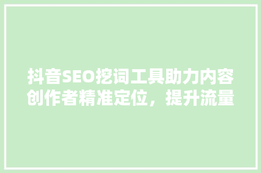 抖音SEO挖词工具助力内容创作者精准定位，提升流量