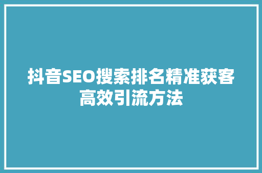 抖音SEO搜索排名精准获客高效引流方法