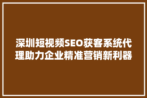 深圳短视频SEO获客系统代理助力企业精准营销新利器