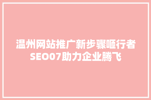 温州网站推广新步骤咂行者SEO07助力企业腾飞