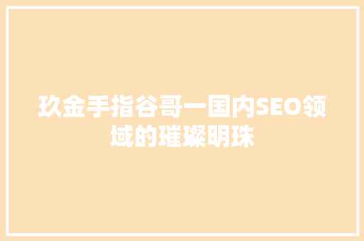 玖金手指谷哥一国内SEO领域的璀璨明珠  第1张